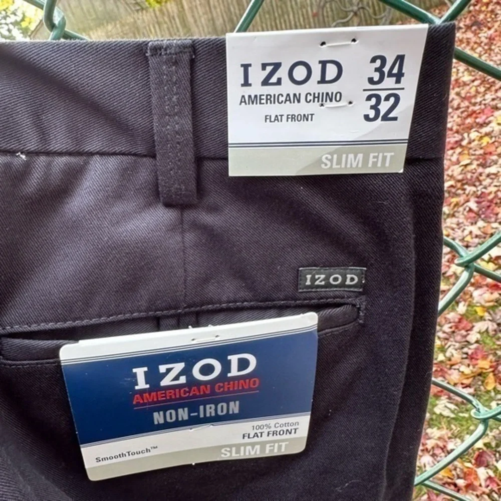 IZOD Men's American Chino Slim Fit Pants, 34Wx32L SLIM‎ (Black) (NWT)
